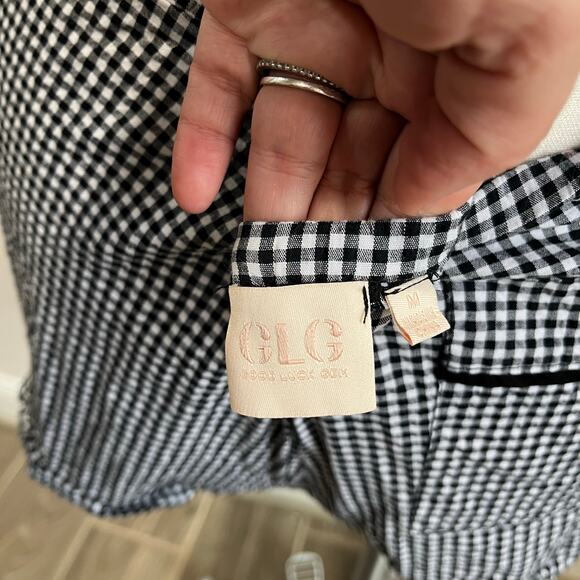 GLG Gingham Tie Front Two Piece Set SZ M Cottagecore Lounge Crop Top Shorts - Picture 6 of 8